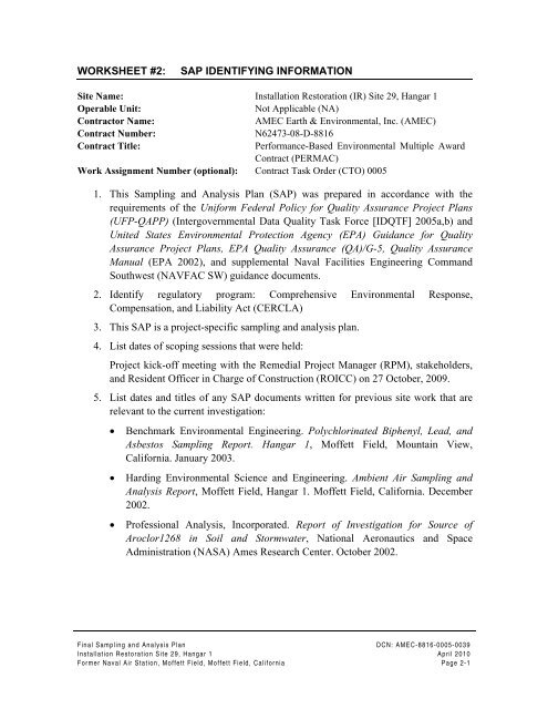 FINAL SAMPLING AND ANALYSIS PLAN - Documents for Moffett Field