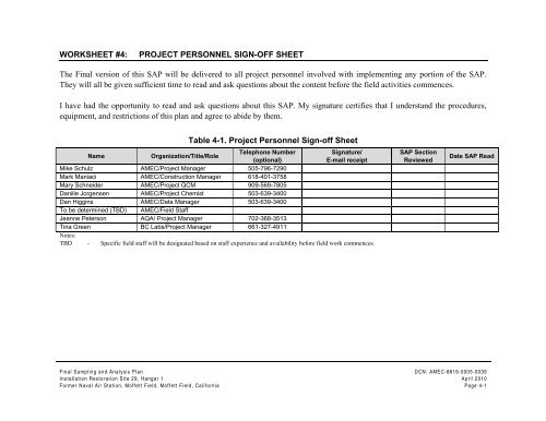 FINAL SAMPLING AND ANALYSIS PLAN - Documents for Moffett Field