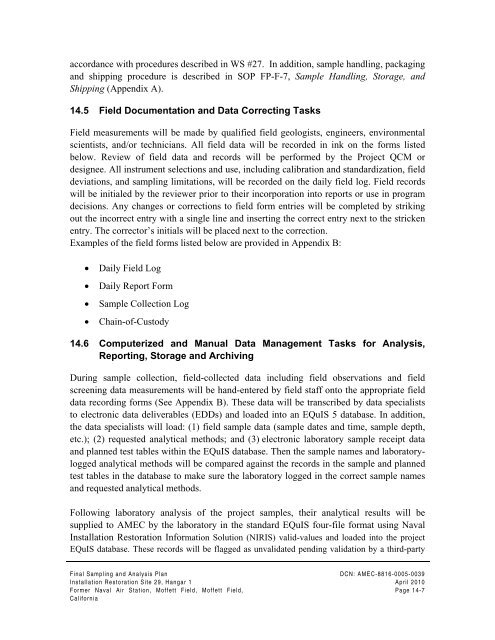 FINAL SAMPLING AND ANALYSIS PLAN - Documents for Moffett Field