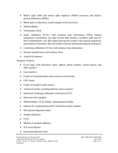 FINAL SAMPLING AND ANALYSIS PLAN - Documents for Moffett Field