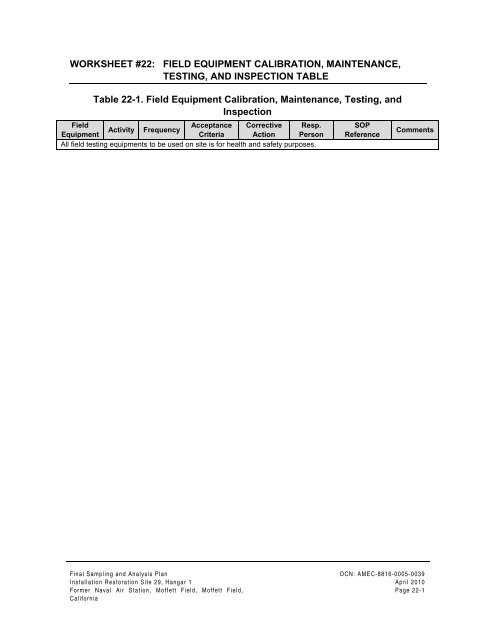 FINAL SAMPLING AND ANALYSIS PLAN - Documents for Moffett Field