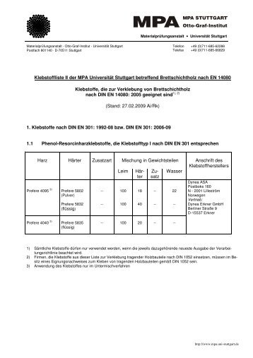 Klebstoffliste II Stand 27-02-2009