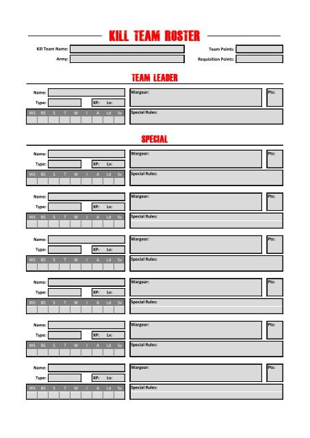 KILL TEAM ROSTER