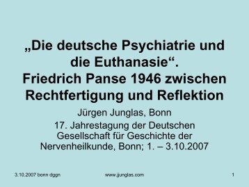 âDie deutsche Psychiatrie und die Euthanasieâ. Friedrich Panse ...