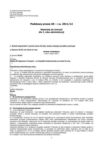 Podstawy prawa UE â r.a. 2011/12 - WydziaÅ Prawa i Administracji