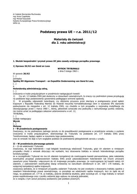 Podstawy prawa UE â r.a. 2011/12 - WydziaÅ Prawa i Administracji