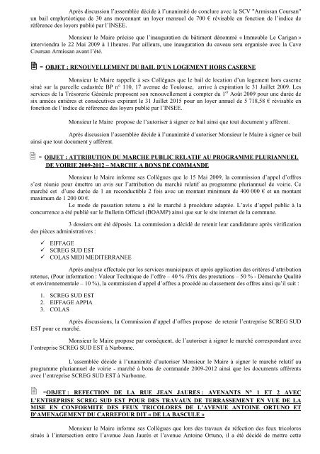 compte rendu du CONSEIL MUNICIPAL DU 20 Mai 2009 - Coursan