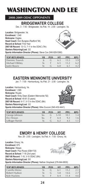 BASKETBALL - Washington & Lee - Washington and Lee University