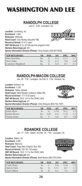 BASKETBALL - Washington & Lee - Washington and Lee University