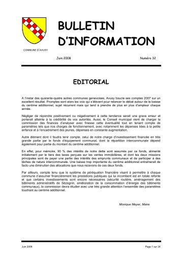 Bulletin d'information numÃ©ro 32 - juin 2008 - Avusy