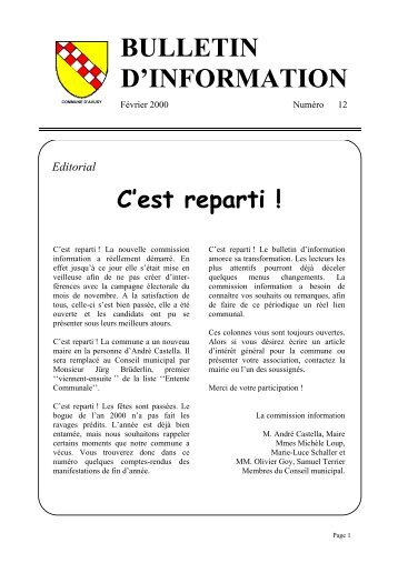 Bulletin d'information numÃ©ro 12 - fÃ©vrier 2000 - Avusy