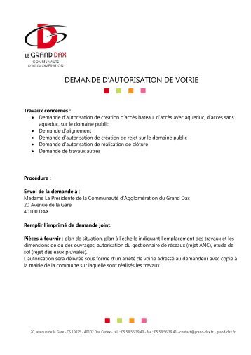 ProcÃ©dure de demande d'autorisation de voirie - Grand Dax