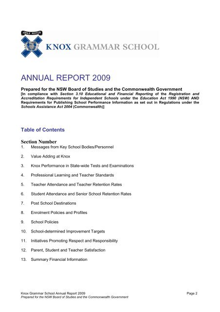 Knox Annual Report 2009 - Knox Grammar School