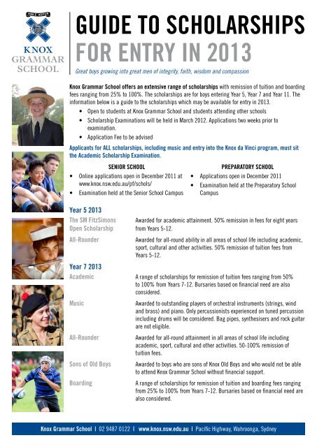 guide to scholarships for entry in 2013 - Knox Grammar School