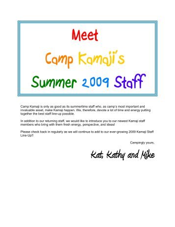 Meet Kamaji's Staff - Camp Kamaji