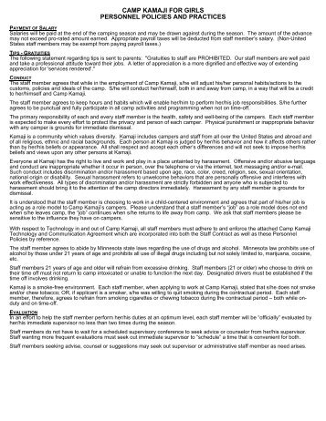 2014 Staff Personnel Policies - Camp Kamaji