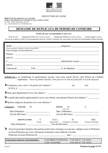 Demande de duplicata du permis de conduire