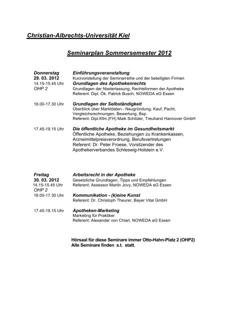 Seminarplan Sommersemester 2012 - Noweda