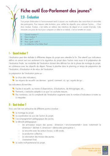 Fiche outil 2.D - Evaluation - Eco-Parlement des jeunes