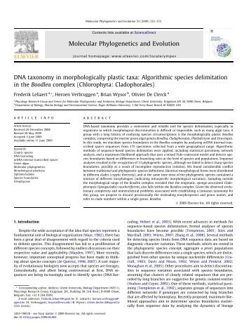 DNA taxonomy in morphologically plastic taxa: Algorithmic species ...