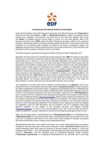 Under the Euro Medium Term Note Programme ... - Finance - EDF