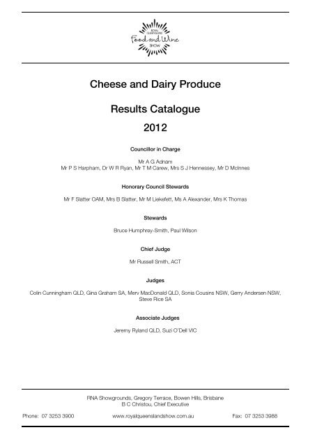 Cheese and Dairy Produce Results Catalogue 2012 - the RNA