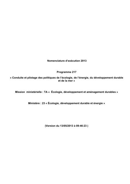 Nomenclature d'exÃ©cution 2013 Programme 217 Â« Conduite et ...