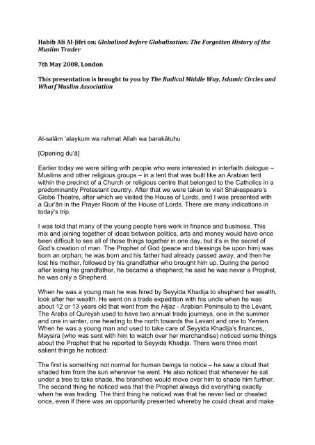PDF Transcription Habib Ali Al-Jifri - Radical Middle Way