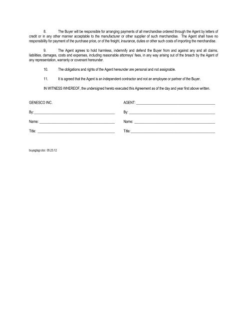Buying Agent Agreement Form - Genescopartners.com