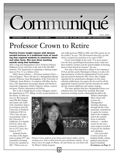 Professor Crown to Retire - Department of Art History and ...