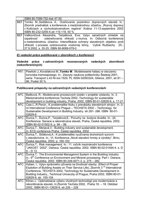 Rok 2002 - technickÃ¡ univerzita v koÅ¡iciach - stavebnÃ¡ fakulta