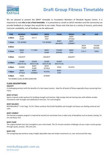 Draft Group Fitness Timetable