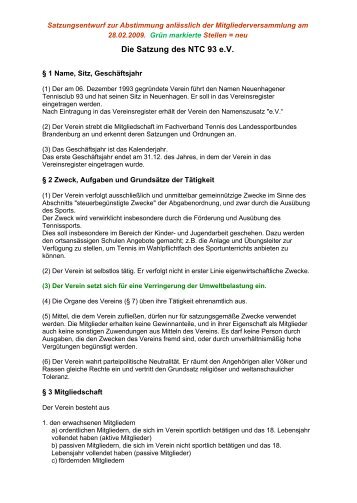 Die Satzung des NTC 93 e.V. - Neuenhagener Tennisclub 93 eV