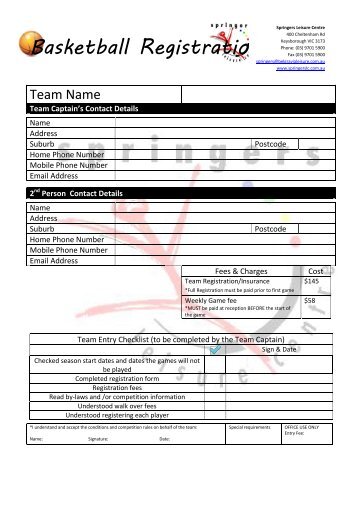 Basketball Registration Form