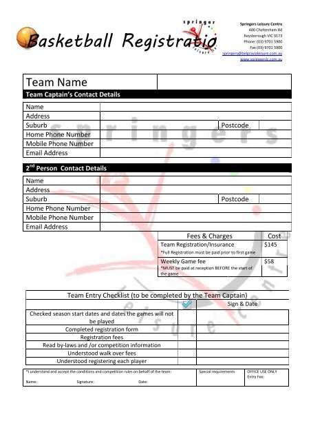 Basketball Registration Form