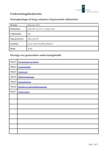 Undervisningsbeskrivelse - Campus Vejle