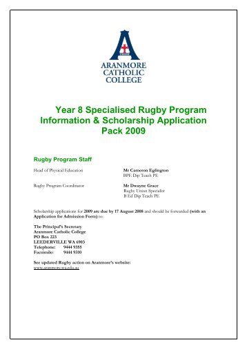 Year 8 Specialised Rugby Program Information & Scholarship ...