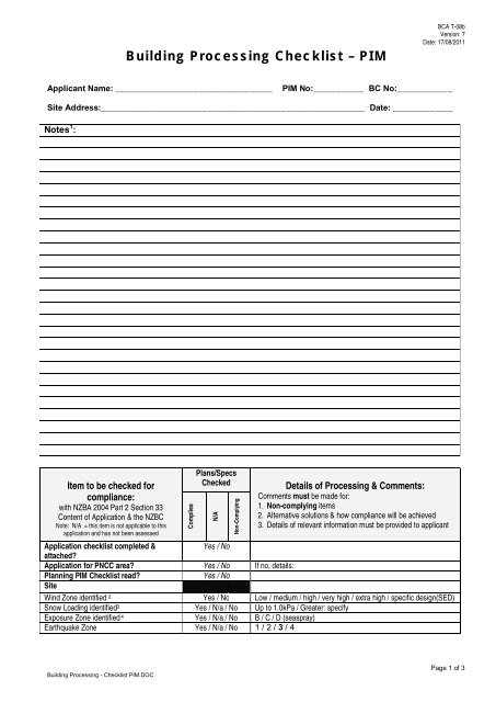 Inprocessing Checklist Example Building Processing - Checklist PIM.DOC