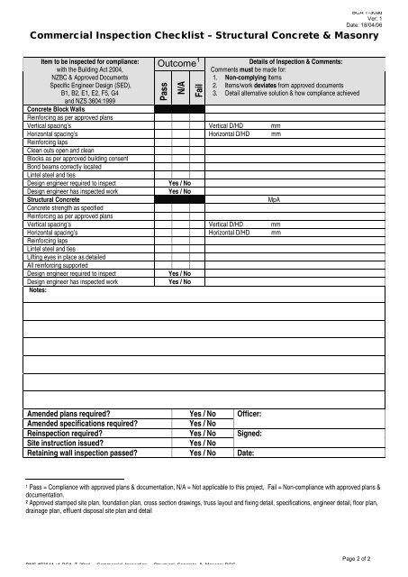 Commercial Inspection Checklist â Structural Concrete & Masonry ...