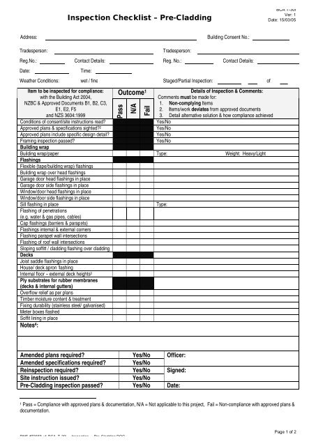 Inspection - Pre - Cladding.DOC