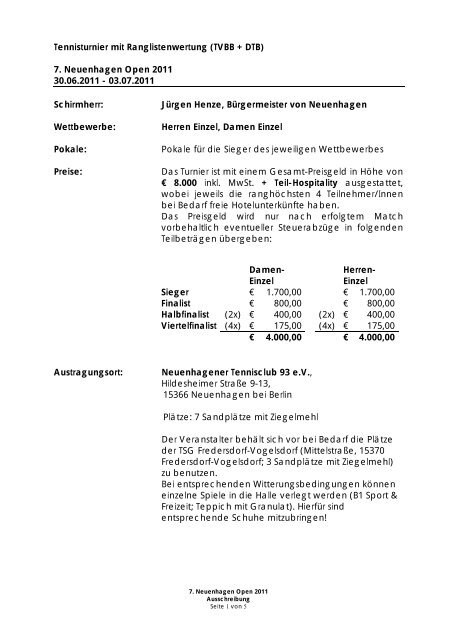 Tennisturnier mit Ranglistenwertung (TVBB + DTB)