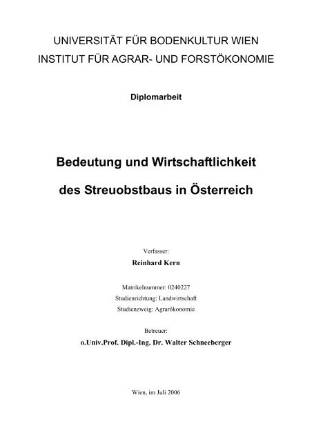 Bedeutung und Wirtschaftlichkeit des Streuobstbaus in ÃƒÂ–sterreich