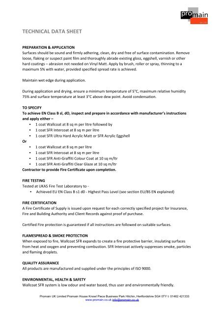 Thermoguard Wallcoat SFR Product Data Sheet - Promain