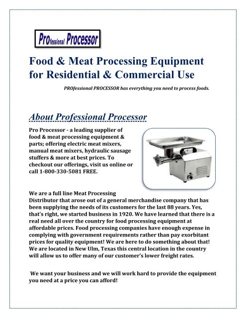 Food Meat Processing Equipment For Residential Commercial Use