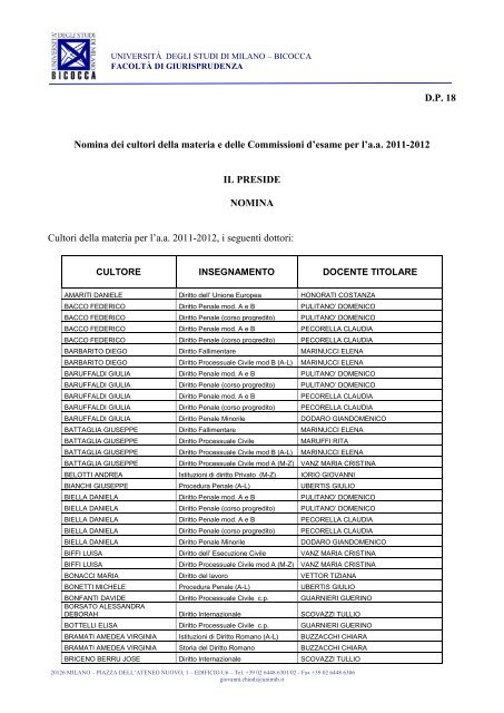 clicca qui - Giurisprudenza - UniversitÃ degli Studi di Milano-Bicocca