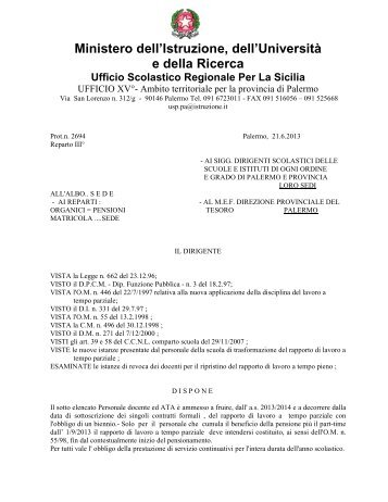 Decreto - ufficio xv ambito territoriale per la provincia di palermo