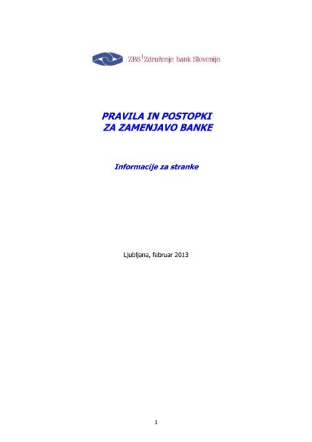 Pravila in postopki za menjavo banke - UniCredit Banka Slovenija dd