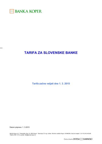 Tarifa za slovenske banke - Banka Koper