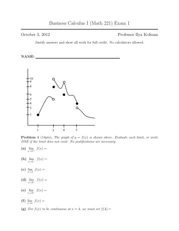 Business Calculus I (Math 221) Exam 1