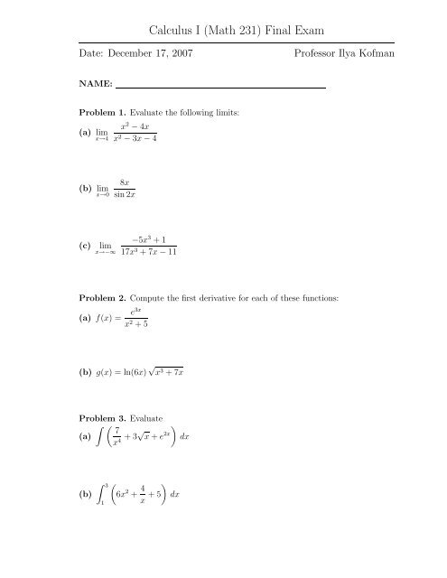 MATH6100 Calculus 1 Final Quiz 1,2 - MATH6100 Calculus 1 Final